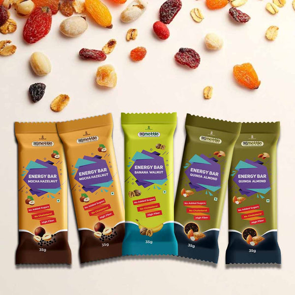 Getmymettle Energy Bar Pack of 5 ( 2xMocha+2xQuinoa+1xBanana)