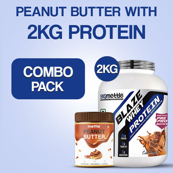 Getmymettle 2kg Blaze whey + 400gm Dark chocolate Peanut Butter